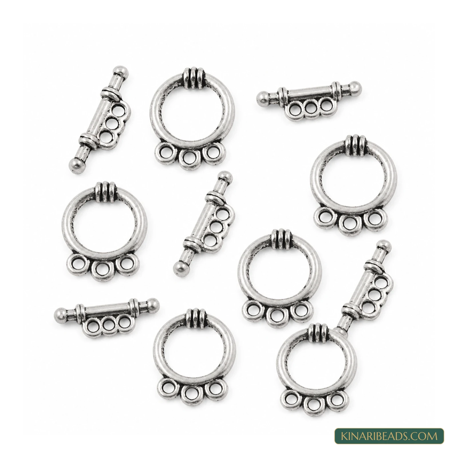 Vintage Metal Toggle & T-Bar Clasp Sets Antiqued Silver-Tone 18x14x3mm – 5 Sets / 50 Sets product image