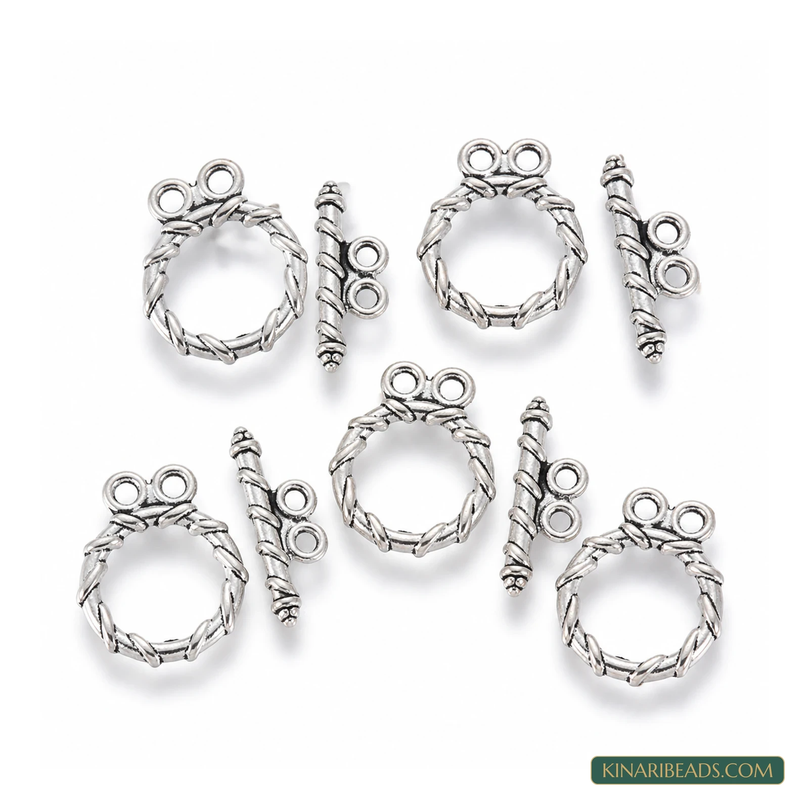 Vintage Metal Toggle & T-Bar Clasp Sets Antiqued Silver-Tone 18x15mm – 5 Sets / 25 Sets