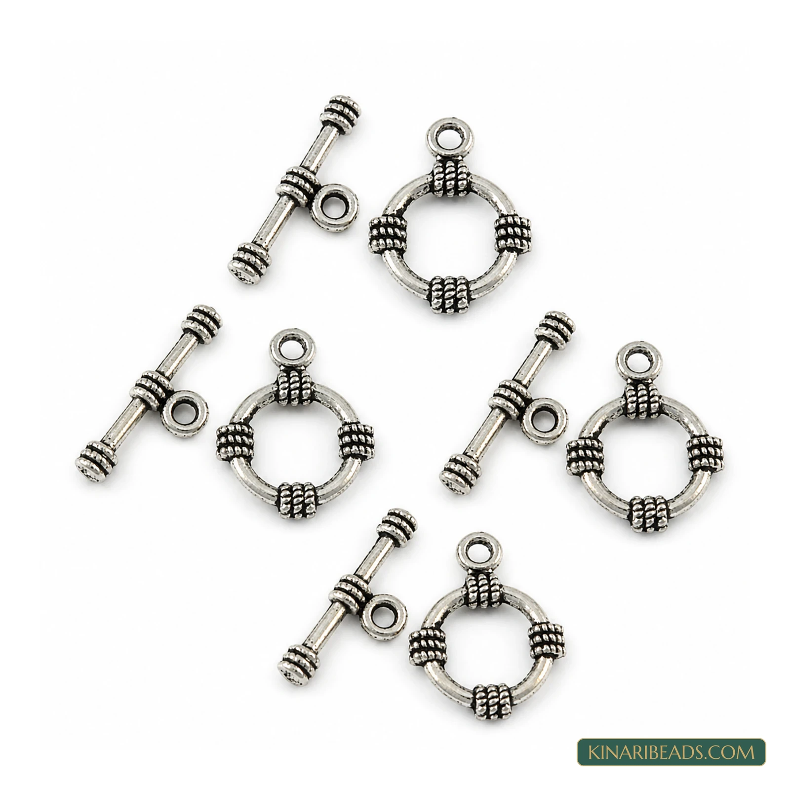 Vintage Metal Toggle & T-Bar Clasp Sets Antiqued Silver-Tone 19x15mm – 5 Sets / 50 Sets
