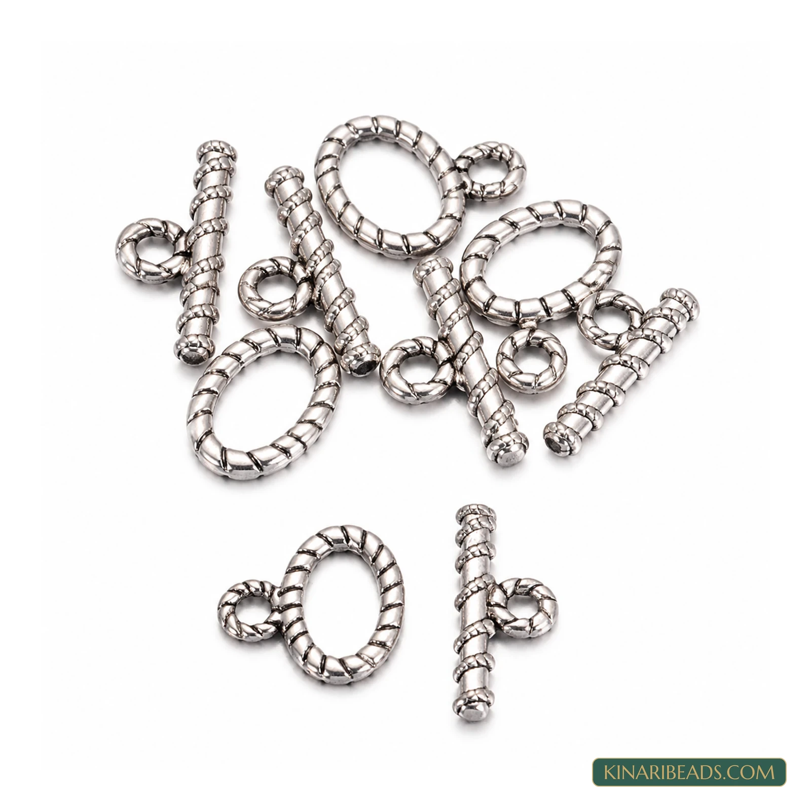 Vintage-Style Oval Toggle & T-Bar Clasp Sets Antiqued Silver-Tone 15.5x15mm – 5 Sets / 50 Sets product image