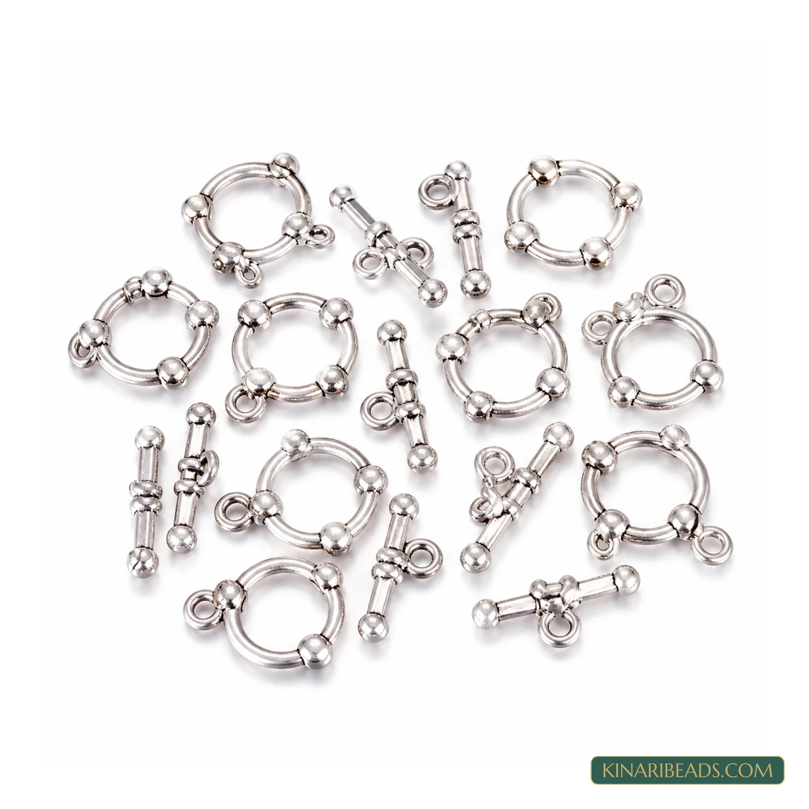 Vintage Toggle & T-Bar Clasp Sets Antiqued Silver-Tone 20x14x2mm – 5 Sets / 50 Sets product image