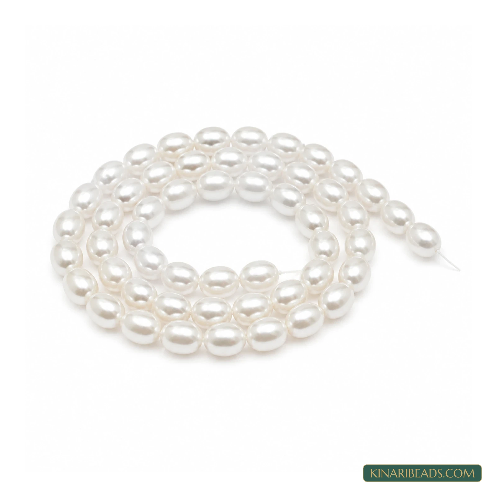 White Oval Shell Pearl Beads – 8x6mm, 1 String